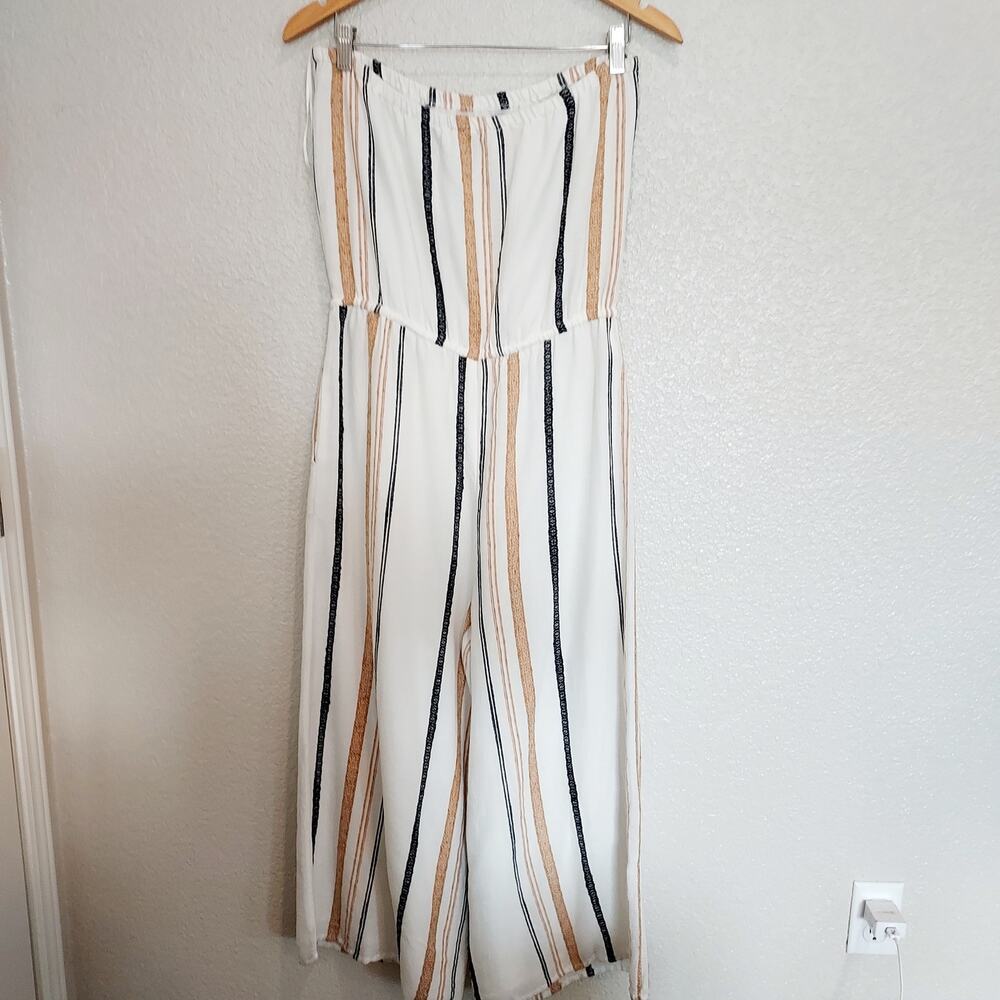 For The Republic Strapless Striped Linen Romper Size M - Picture 6 of 10
